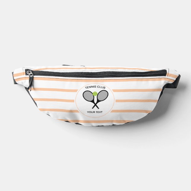 Personalised Tennis Racket Peach Striped  Bum Bags (Lay Down)