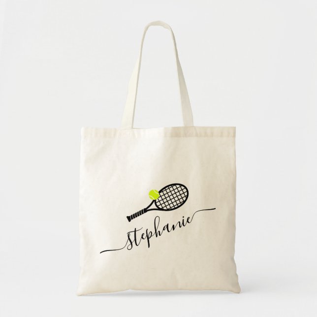 Personalised Tennis Script Name Practice Ball Tote Bag (Front)