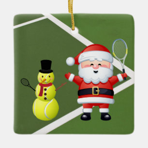Personalised Tennis Snowman and Santa Claus Ceramic Ornament