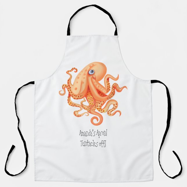 Personalised tentacles off cute orange octopus apron (Front)