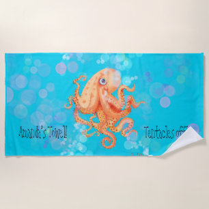 Personalised tentacles off octopus with bubbles beach towel