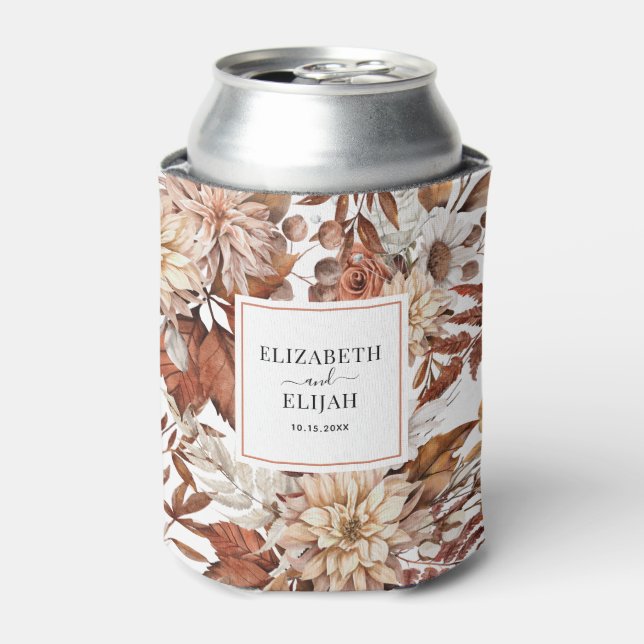 Personalised Terracotta Autumn Fall Wedding Can Cooler (Can Front)