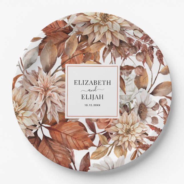 Personalised Terracotta Autumn Fall Wedding Paper Plate (Front)