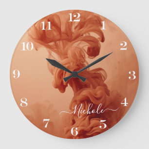 Personalised Terracotta Smoke Abstract Clock