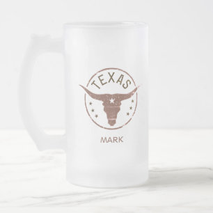 Personalised Texas Longhorn Frosted Glass Beer Mug
