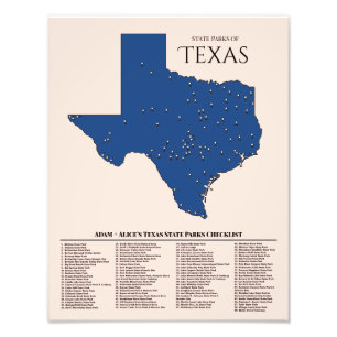 Personalised Texas State Park Map Checklist Photo 