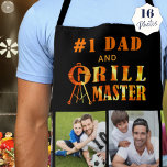 Personalised Text #1 DAD GRILL MASTER 16 Photo Apron<br><div class="desc">Personalised BBQ grill apron for the #1 DAD and GRILL MASTER. Personalise by changing the sample title #1 DAD and adding custom text along the bottom hem (simply delete sample text to leave blank). Fire and flames typography GRILL MASTER design can complement your title like BEST DAD, #1 PAPA, UNCLE,...</div>