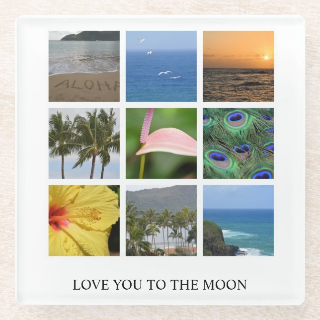 Personalised Text and Photo Collage Hawaii  Glass Coaster (Front)