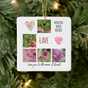Personalised Text and Photo Collage Love Pink Ceramic Ornament