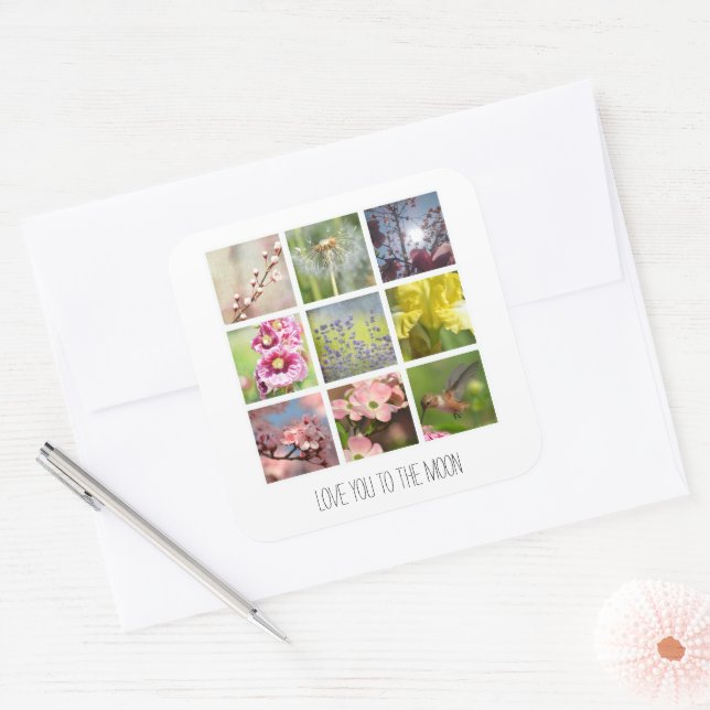 Personalised Text and Photo Collage Square Sticker (Envelope)