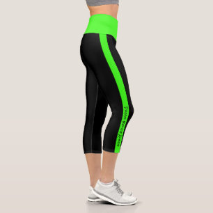 Personalised Text Black Neon Green Stripes Capri Leggings