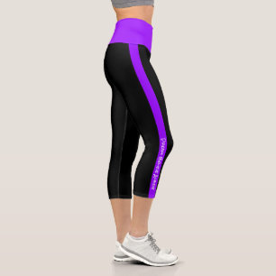 Personalised Text Black Neon Purple Stripes Capri Leggings