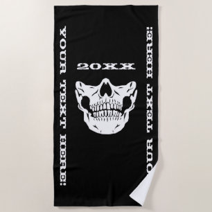 Personalised Text Black Skull Half Face Mask Beach Towel