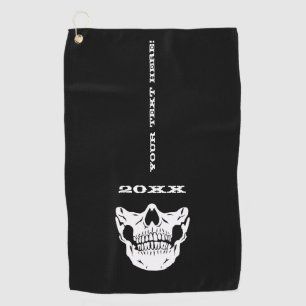 Personalised Text Black Skull Half Face Mask Style Golf Towel