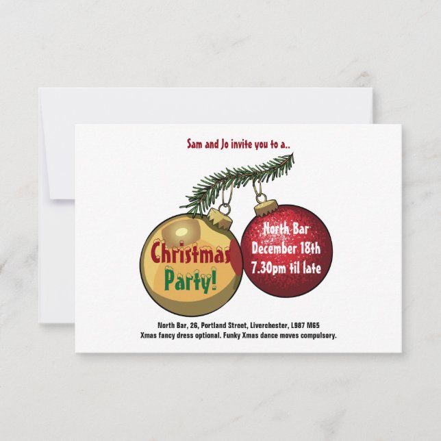 Personalised Text Christmas Tree Baubles Cartoon Invitation (Front)