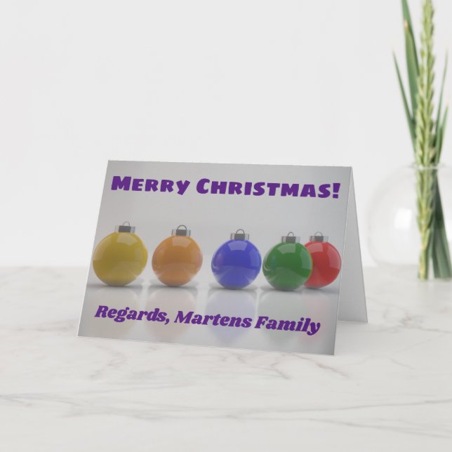 Personalised Text Colourful Ornaments Holiday Card (Front)