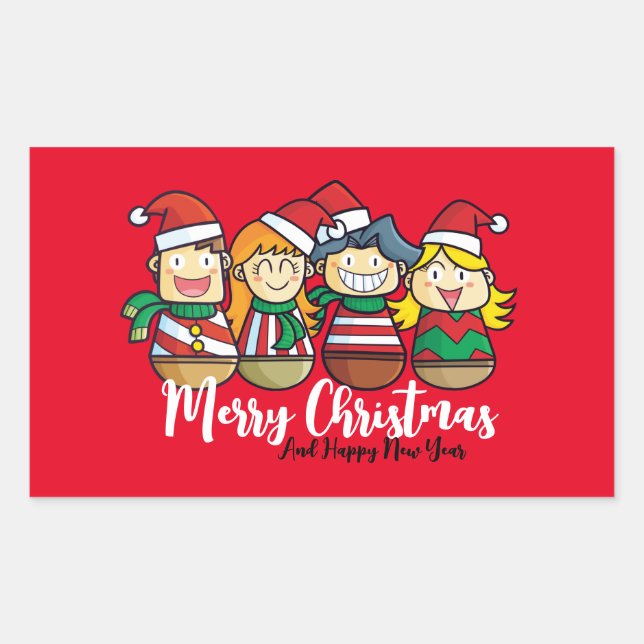 Personalised text Cute Friendship Merry Christmas Rectangular Sticker (Front)