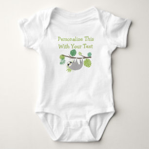 Personalised Text Fun Hanging Sloth Baby Bodysuit