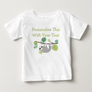 Personalised Text Fun Hanging Sloth Baby T-Shirt