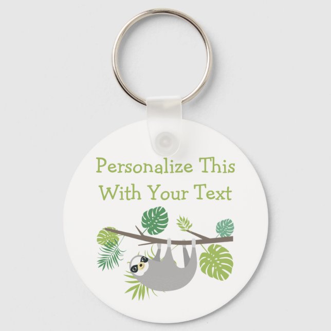 Personalised Text Fun Hanging Sloth Key Ring (Front)