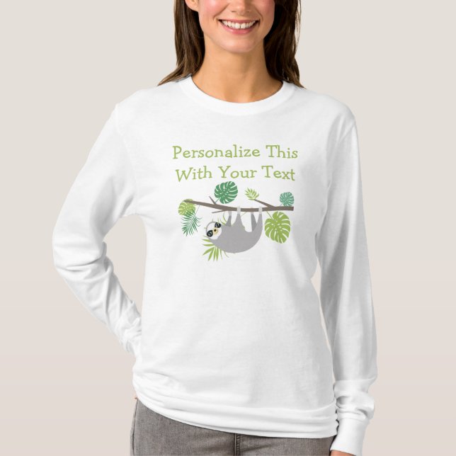 Personalised Text Fun Hanging Sloth T-Shirt (Front)