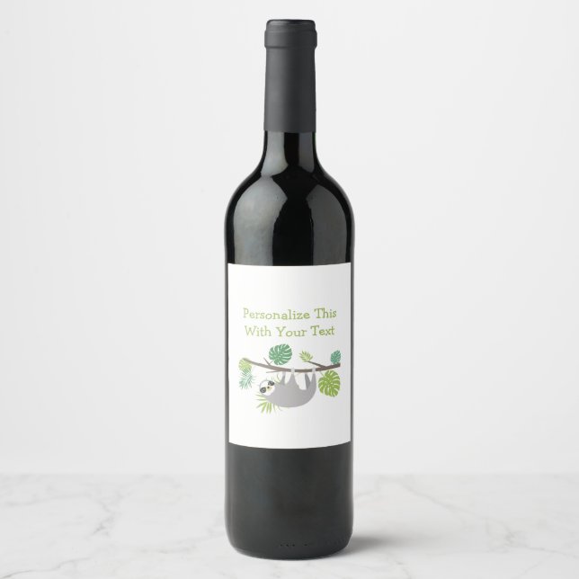 Personalised Text Fun Hanging Sloth Wine Label (Front)