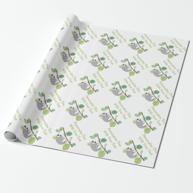 Personalised Text Fun Hanging Sloth Wrapping Paper (Unrolled)
