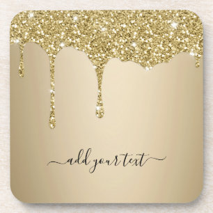 Personalised Text Gold Glitter Sparkle Drips Coaster