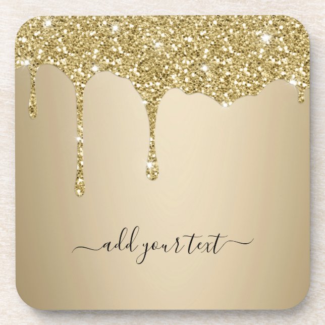 Personalised Text Gold Glitter Sparkle Drips Coaster (Front)