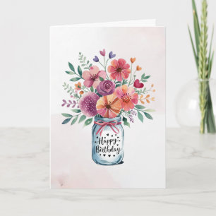 Personalised text Happy Birthday Floral Bouquet Card