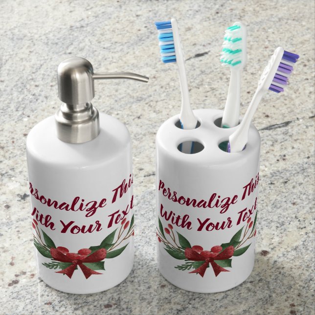 Personalised Text Holly and Berry Christmas Bathroom Set (Front)