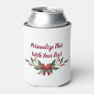 Personalised Text Holly and Berry Christmas Can Cooler