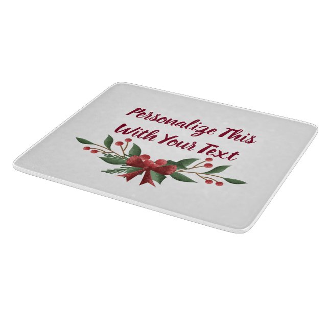 Personalised Text Holly and Berry Christmas Cutting Board (Corner)