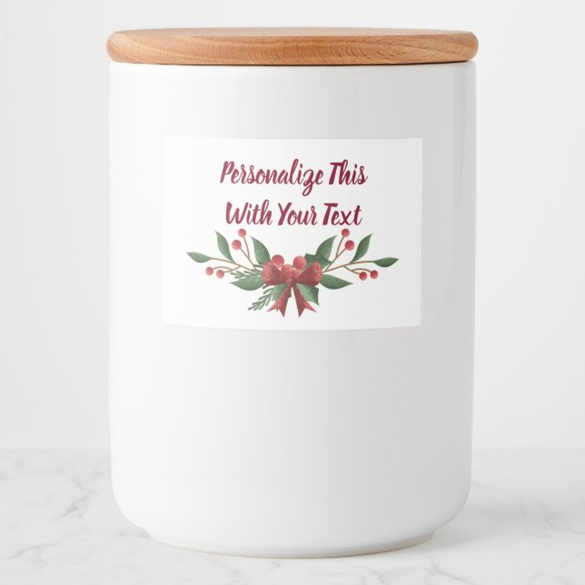 Personalised Text Holly and Berry Christmas Food Label (Front)