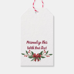 Personalised Text Holly and Berry Christmas Gift Tags