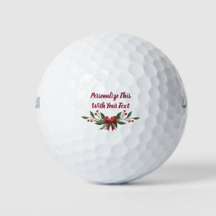 Personalised Text Holly and Berry Christmas Golf Balls