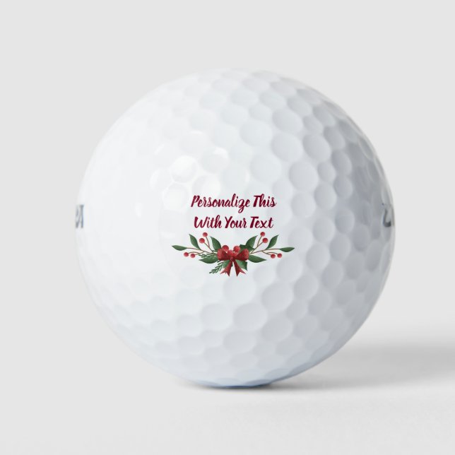 Personalised Text Holly and Berry Christmas Golf Balls (Front)