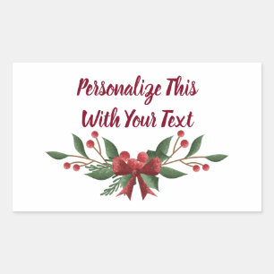 Personalised Text Holly and Berry Christmas Rectangular Sticker