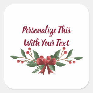 Personalised Text Holly and Berry Christmas Square Sticker