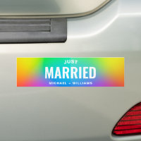 Personalised text Just Married Rainbow Gay