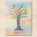 Personalised Text Mosaic Tree Jigsaw Puzzle<br><div class="desc">This unique jigsaw puzzle is decorated with a colourful mosaic tree on a watercolor background.
Easily customisable it with your family name or inspirational quote.
Original Mosaic and Watercolor © Michele Davies.</div>