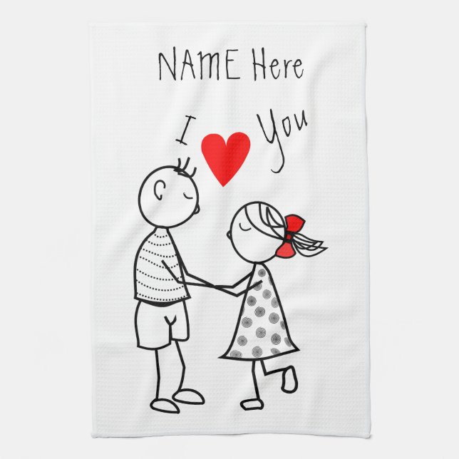 Personalised Text nameame Kitchen Towel Couple (Vertical)