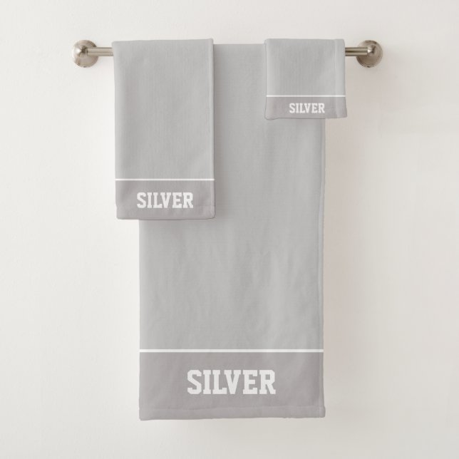 Personalised Text on Light Silver Grey Bath Towel Set (Insitu)