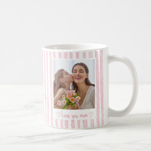 Personalised Text Photo Pink Stripes Coquette Coffee Mug