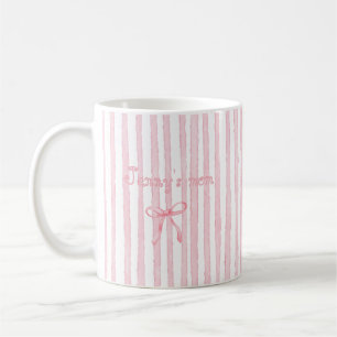 Personalised Text Photo Pink Stripes Coquette  Coffee Mug