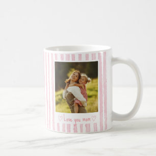 Personalised Text Photo Pink Stripes Coquette  Coffee Mug