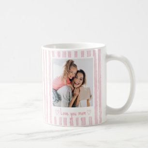 Personalised Text Photo Pink Stripes Coquette Coffee Mug