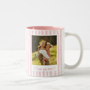 Personalised Text Photo Pink Stripes Coquette Two-Tone Coffee Mug