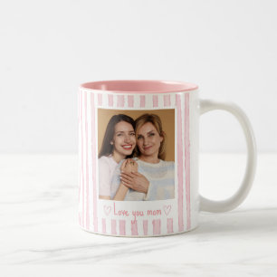 Personalised Text Photo Pink Stripes Coquette Two-Tone Coffee Mug