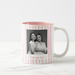 Personalised Text Photo Pink Stripes Coquette Two-Tone Coffee Mug